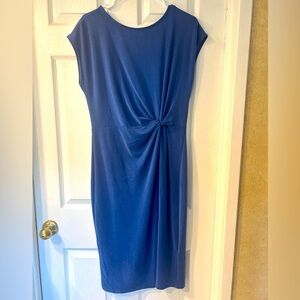 Periwinkle blue dress with side gathering. Very flattering. Modal/poly/spandex